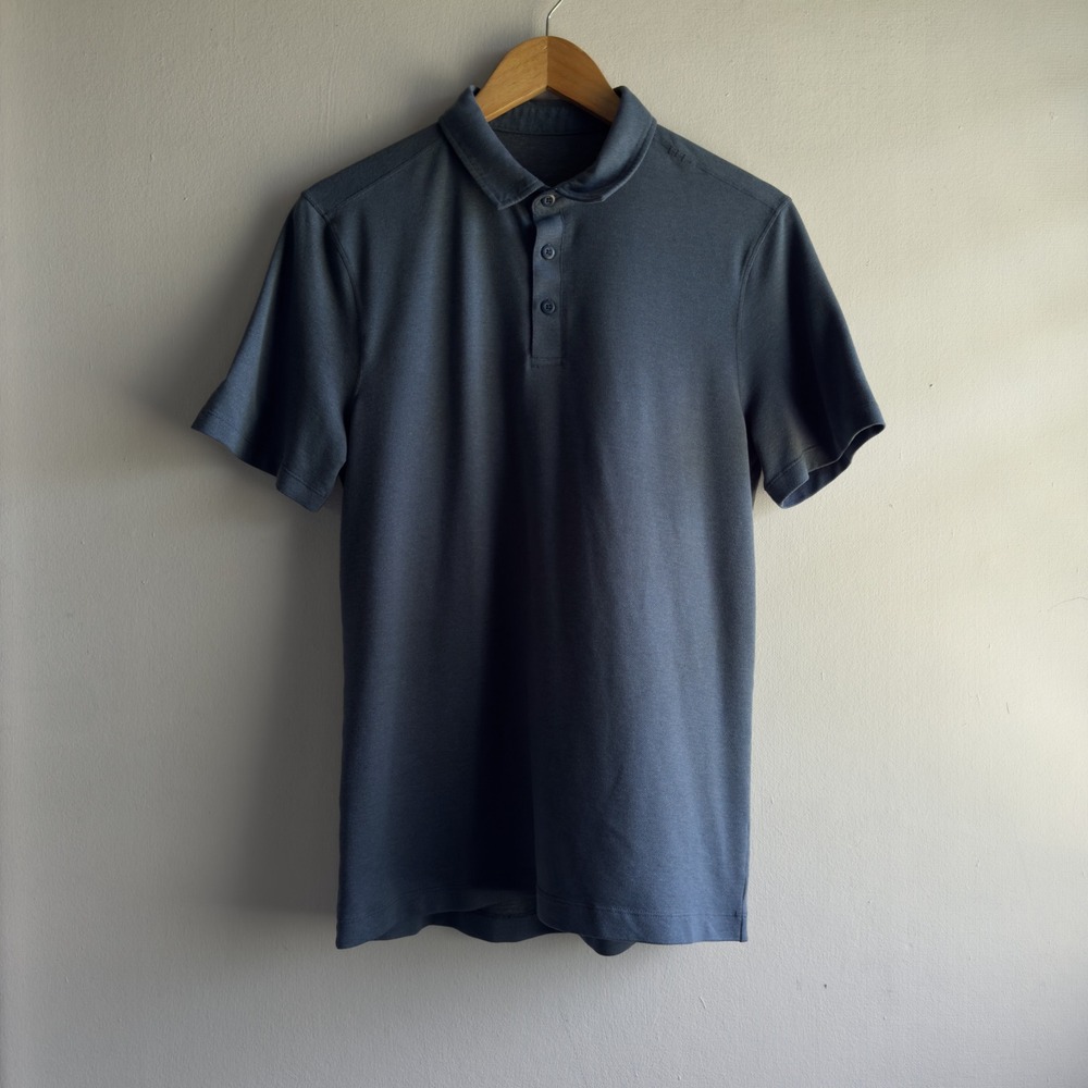 Lululemon Evolution Polo Shirt Mens Small Blue Short Sleeve Athletic Golf Slim